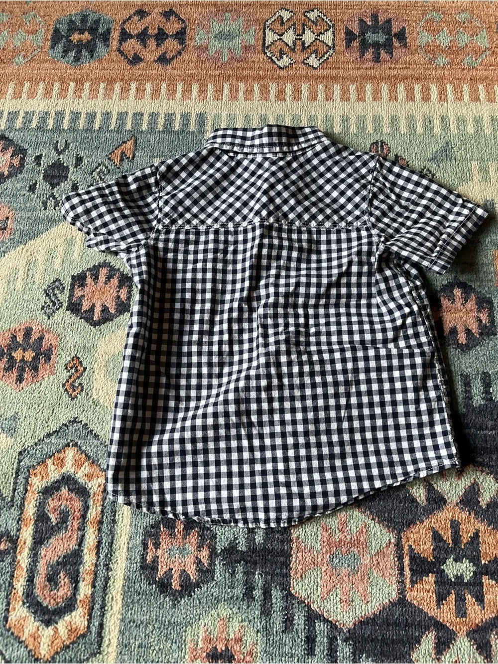4T Short-Sleeve Navy & White Gingham Button-Up Shirt